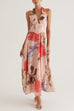 V Neck Halter Back Lace-up Floral Print Maxi Dress