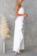 One Shoulder Side Slit Satin Maxi Party Dress