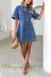 Short Sleeves Collared Button Down Denim Mini Dress