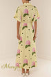 Collared V Neck Short Sleeves Floral Print Maxi Dress