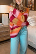 Margovil V Neck Rainbow Striped Casual Pullover Sweater