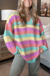 Margovil V Neck Rainbow Striped Casual Pullover Sweater