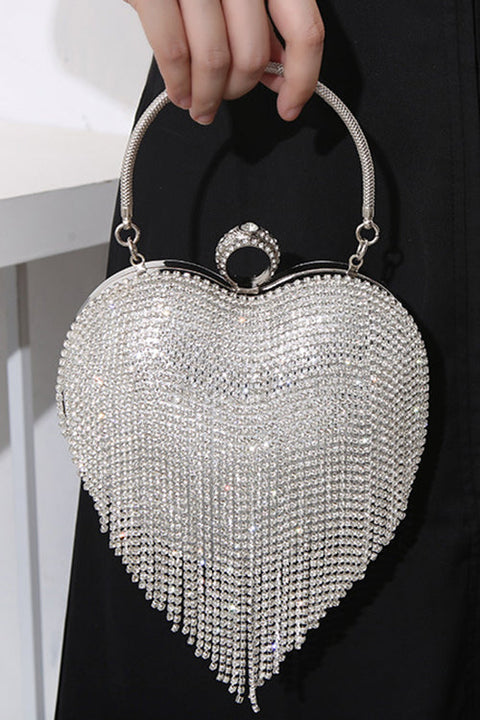 Margovil Luxury Heart Shape Rhinestones Tassel Evening Handbag