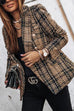 Margovil Double Breasted Open Front Plaid Blazer Jacket