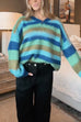 Margovil V Neck Rainbow Striped Casual Pullover Sweater