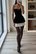 Margovil Strapless Velvet Patchwork Color Block Mini Dress