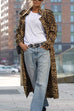 Margovil Lapel Open Front Leopard Midi Trendy Coat