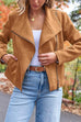 Margovil Zip Up Pocketed Faux Suede Moto Jacket(in 7 Colors)