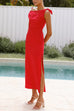 Tie Knot Shoulder Side Slit Maxi Dress