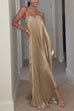 V Neck Strapless Pleated Maxi Party Dress