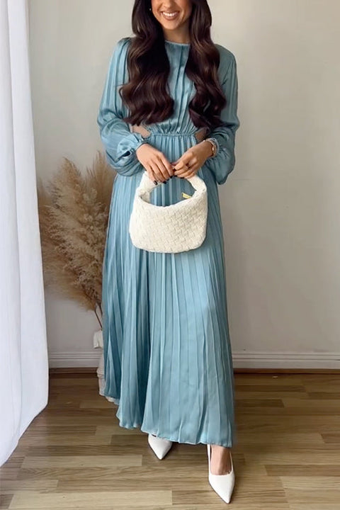 Margovil Long Sleeves Cut Out Waist Pleated Maxi Dress