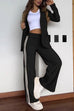 Margovil Color Block Open Front Blazer Elastic Waist Slit Wide Leg Pants Set