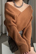 Margovil V Neck Criss Cross Front Ribbed Knit Sweater