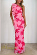 Ruffle One Shoulder Floral Mesh Maxi Dress