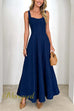 Square Neck Sleeveless Swing Denim Maxi Dress