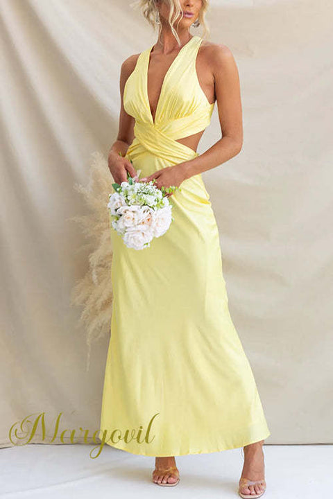 V Neck Backless Criss Cross Maxi Dress