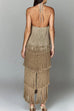 Margovil Chicest Halter Ruffle Layered Fringe Maxi Party Dress