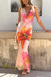 Halter Cowl Neck Floral Print Bodycon Maxi Dress