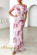 Asymmetric One Shoulder Ruched Waist Print Maxi Dress