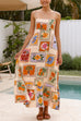 Adjustable Spaghetti Strap Printed Swing Maxi Holiday Dress