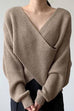 Margovil V Neck Criss Cross Front Ribbed Knit Sweater