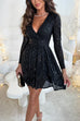 Margovil Wrap V Neck Waisted Sequin Mini Party Dress