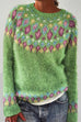 Margovil Long Sleeves Diamond Print Fuzzy Sweater(in 3 Colors)