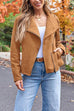 Margovil Zip Up Pocketed Faux Suede Moto Jacket(in 7 Colors)