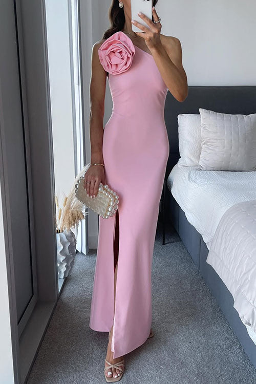 One Shoulder Slit Bodycon Maxi Party Dress