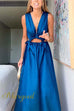 Deep V Neck Drawstring Cut Out Sleeveless Maxi Dress