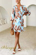 V Neck Tie Knot Printed Wrap Mini Dress