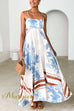 Spaghetti Strap Floral Print Swing Maxi Vacation Dress