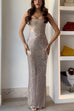 Margovil Strapless Back Slit Rhinestone Bodycon Maxi Party Dress