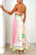 Halter Lace-up Backless Rio Print Maxi Dress