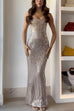 Margovil Strapless Back Slit Rhinestone Bodycon Maxi Party Dress