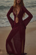 Margovil V Neck Side Slit Crochet Beach Cover Up Maxi Dress