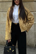 Margovil Stand Collar Zip Up Pocketed Sequin Jacket