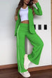 Margovil Color Block Open Front Blazer Elastic Waist Slit Wide Leg Pants Set