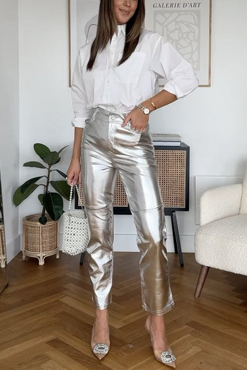 Margovil High Rise Metallic Faux Leather Cropped Pants