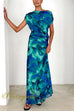 Off Shoulder Ruched Lagoon Print Maxi Dress