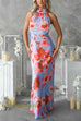 Bow Knot Halter Sleeveless Floral Print Maxi Dress