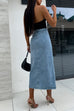 Margovil Button Down Slit Midi Denim Skirt