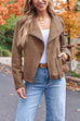 Margovil Zip Up Pocketed Faux Suede Moto Jacket(in 7 Colors)