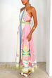 Halter Lace-up Backless Rio Print Maxi Dress