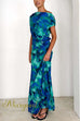 Off Shoulder Ruched Lagoon Print Maxi Dress