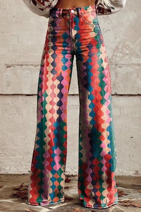 Margovil High Rise Color Block Printed Wide Leg Pants