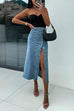 Margovil Button Down Slit Midi Denim Skirt