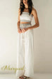 Floral Print Trim Crop Tube Top and Drawstring Waist Wide Leg Pants Set