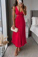 V Neck Cut Out Waist Sleeveless Pleated Maxi Dress(7 Colors Available!)