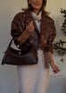 Margovil Vintage Lapel Zip Up Faux Leather Moto Jacket